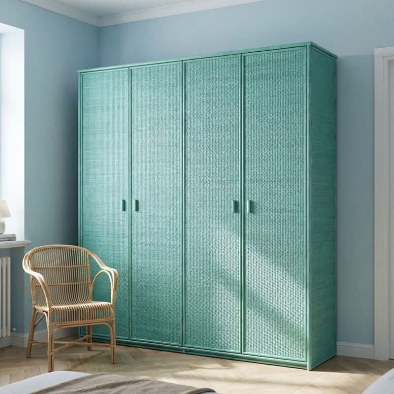Armadio in rattan alto a 4 ante battenti Colore: Verde marino