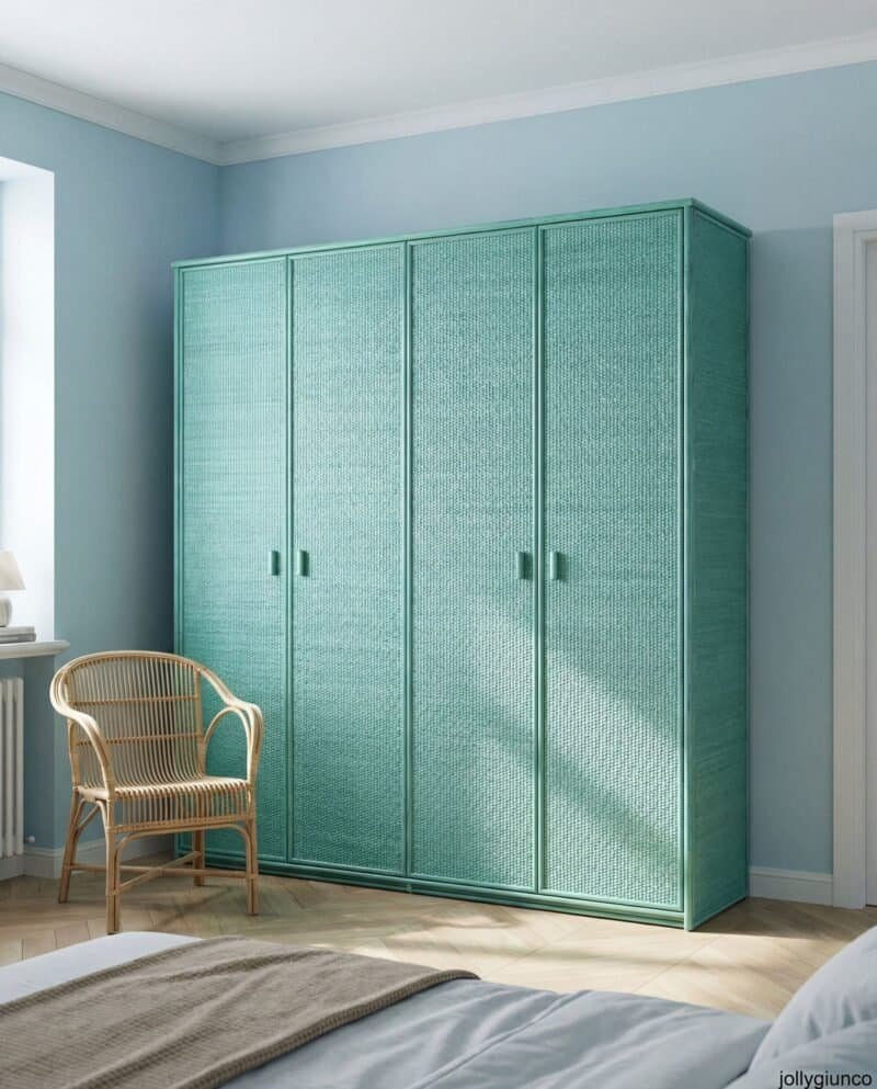 armadio in rattan alto a 4 ante battenti colore verde marino
