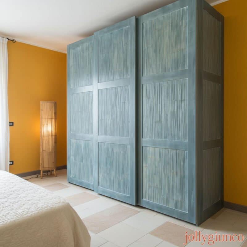 Armadio 3 ante scorrevoli in crash bambù e legno massiccio