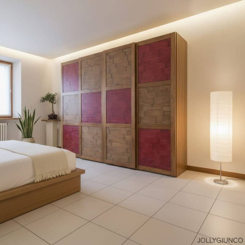 Armadio 4 ante scorrevoli in crash bambù e legno massiccio