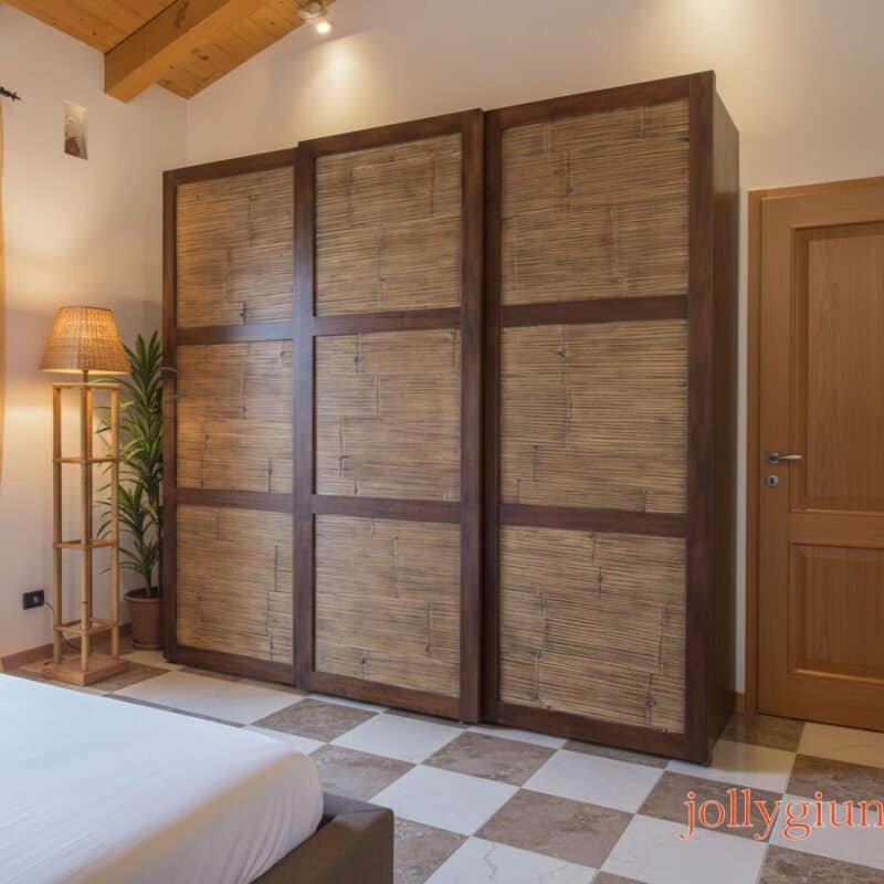 Armadio a 3 ante scorrevoli in crash bambù e legno massiccio