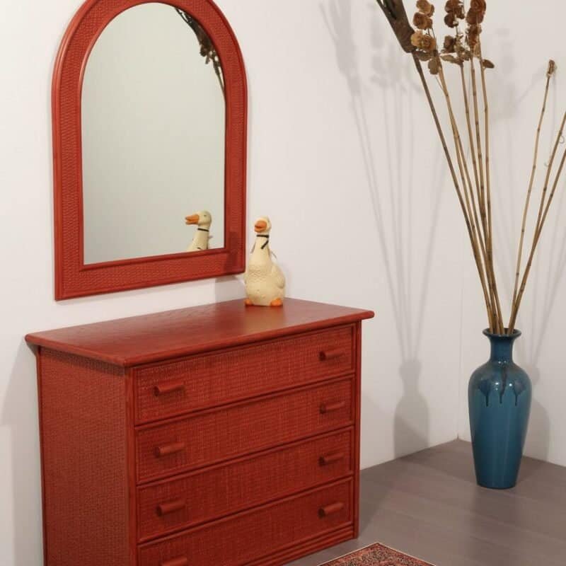 Cassettone in rattan 4 cassetti Colore: Rosso