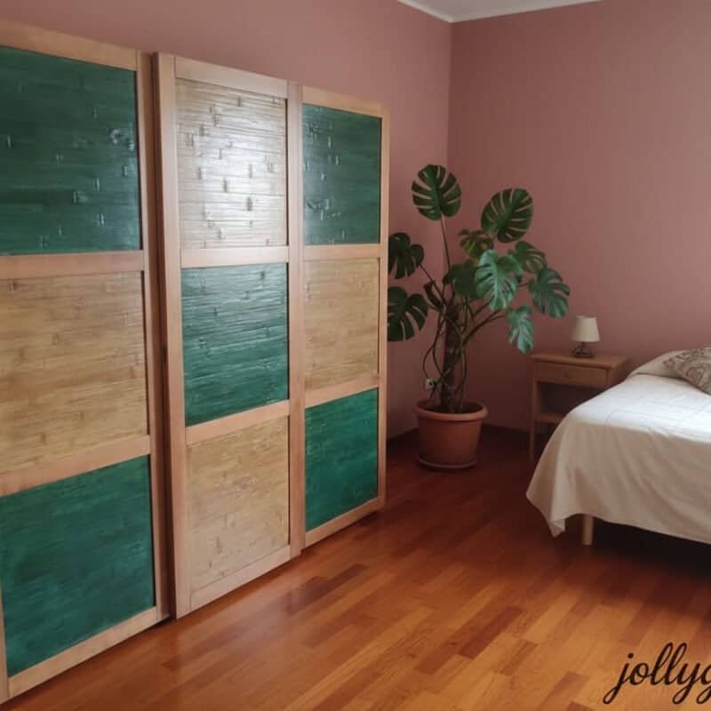 Guardaroba a 3 ante scorrevoli in crash bambù e legno massiccio