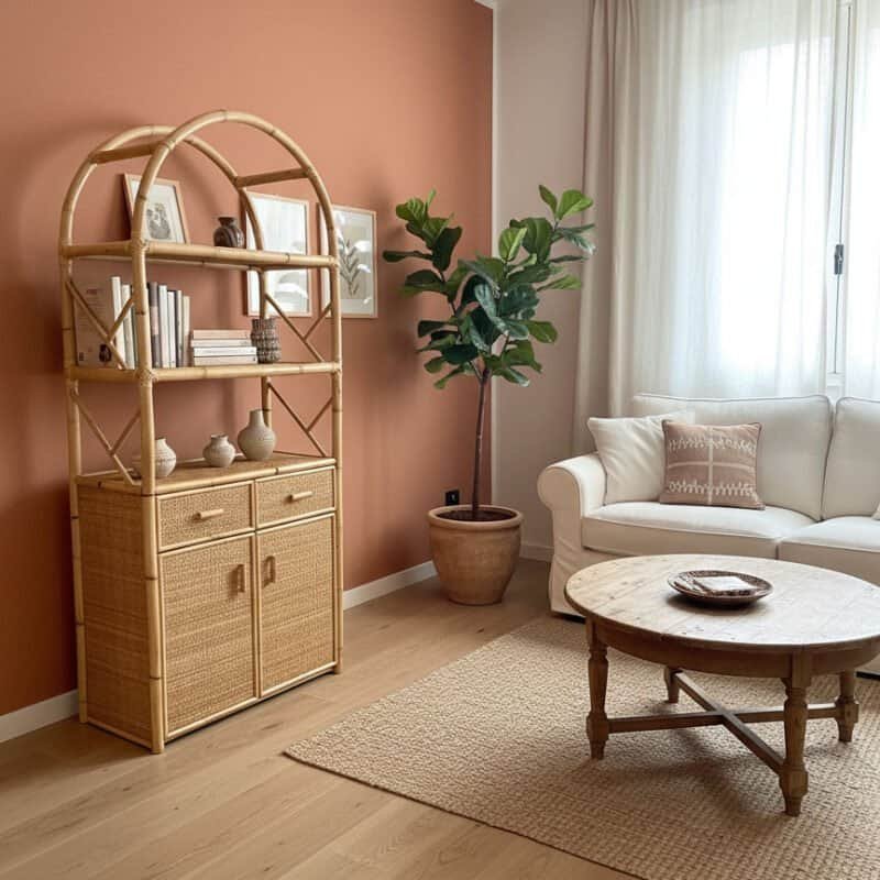 Libreria Pienza  con 2 ante e 1 cassetto in giunco