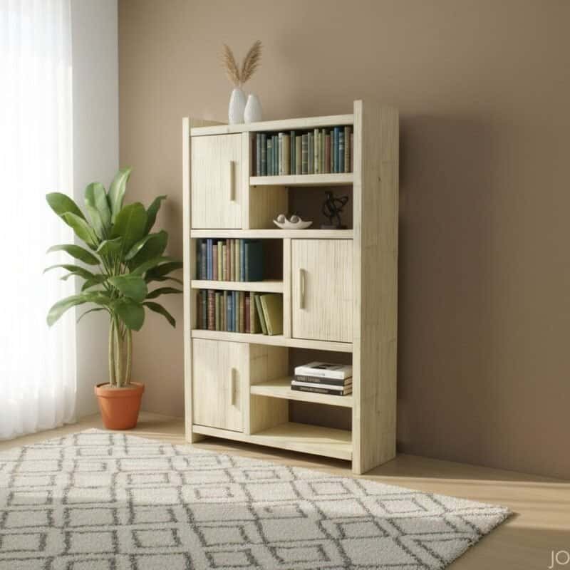 Libreria in crash bambù – 3 porte Colore: Bianco decapè marrone