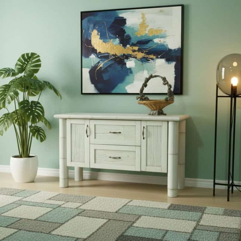 Mobile in crash bambù – 2 porte e 2 cassetti Colore: Bianco decapè marrone