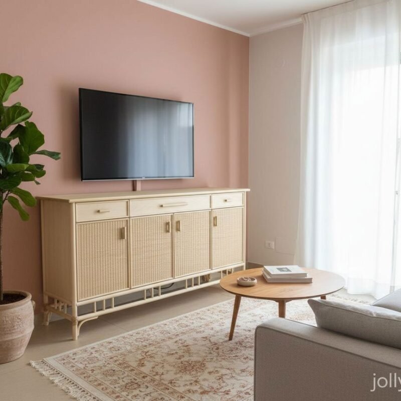 Mobile in midollino con 4 porte e 3 cassetti Colore: Rattan naturale