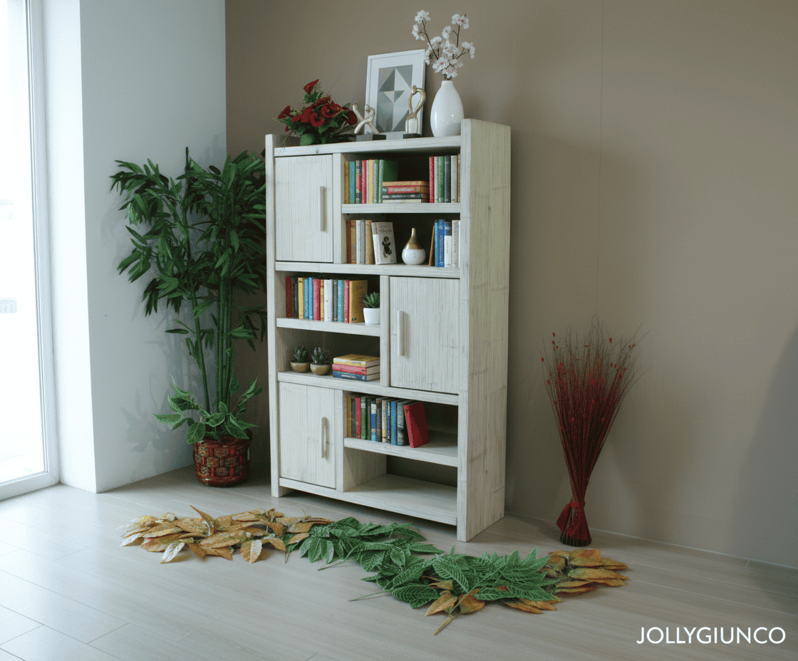 cf4bc73f-3227-467b-bb36-dd361c803f2b - jollygiunco.eu Libreria moderna in stile scandinavo con piante e decorazioni naturali.