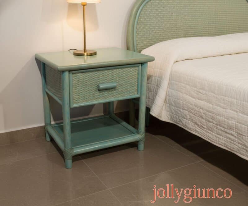 comodino delfy in rattan  1 cassetto colore turchese