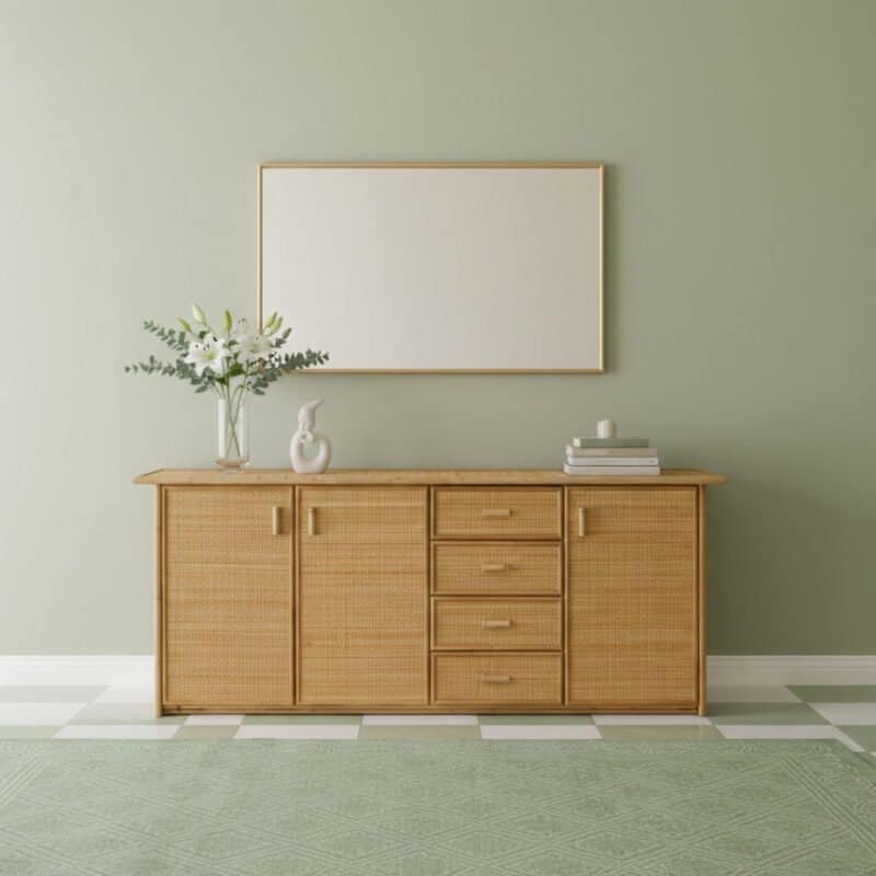 Mobili di design in bamboo con stile minimalista e naturale.