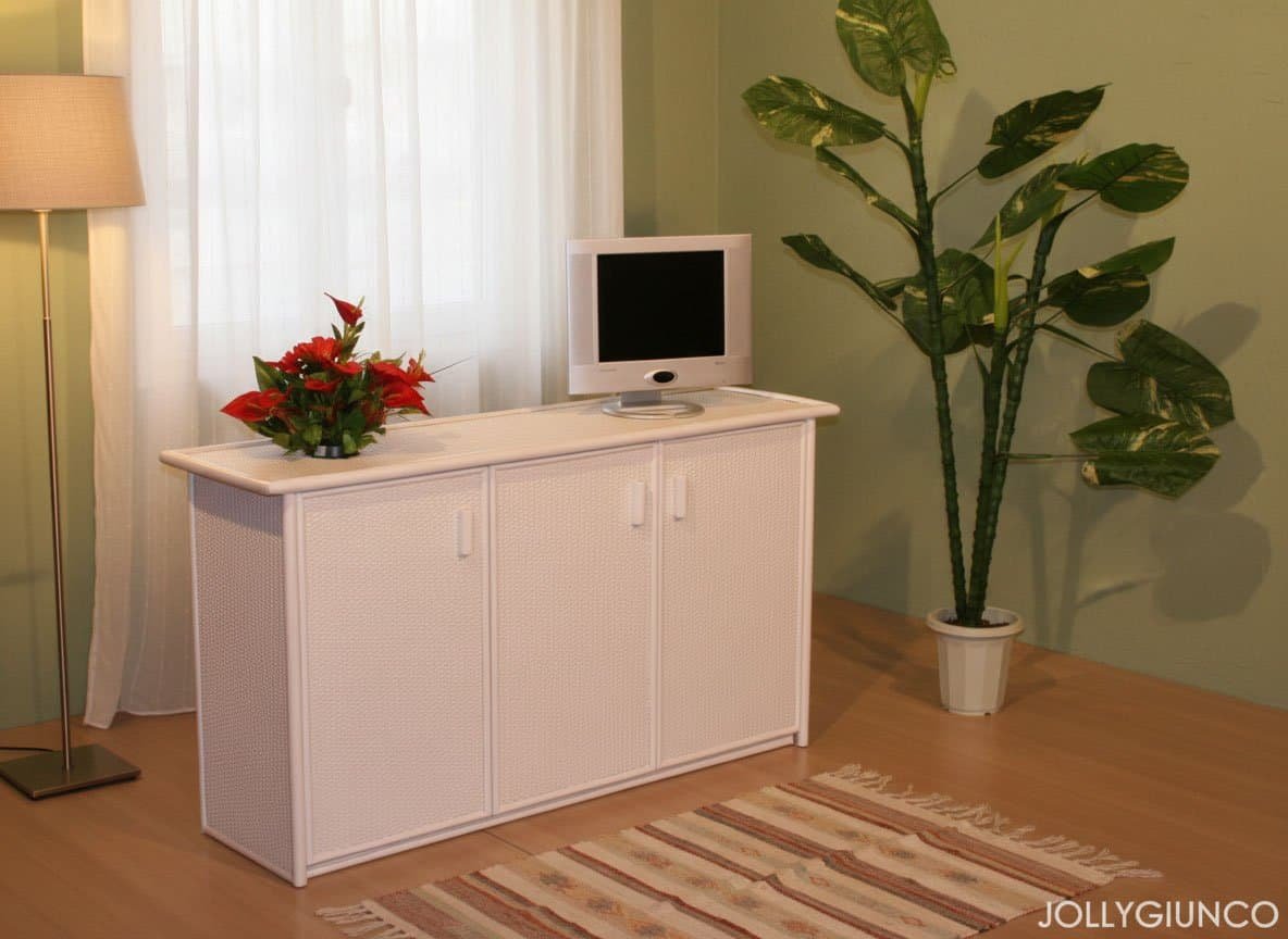 Mobile-in-rattan-a-3-porte - jollygiunco.eu Mobile porta TV bianco con decorazioni in stile moderno.