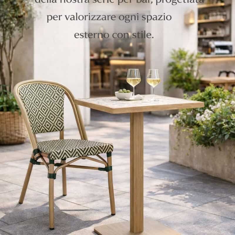Sedie in stile bar da esterno, design elegante e confortevole.