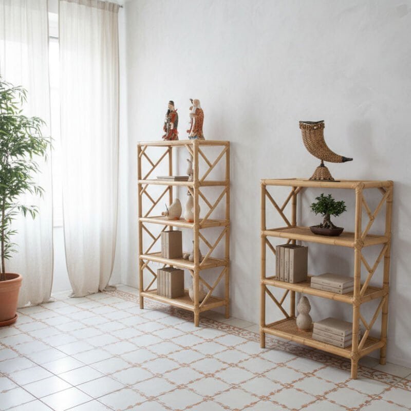 Piante verdi e decorazioni in stile minimalista in soggiorno luminoso.