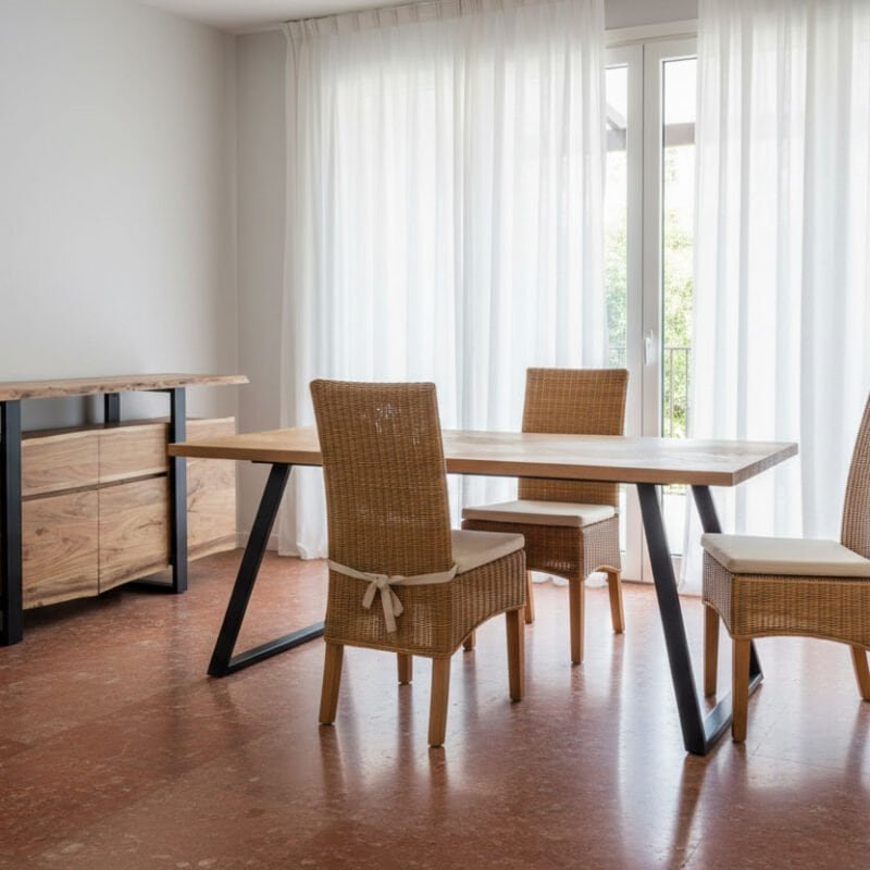 Sedia Tiffany in rattan per interni, stile elegante e naturale.