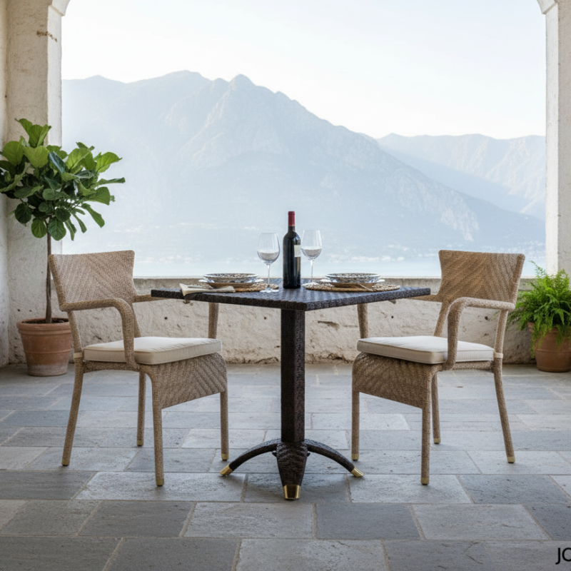 Anggrek sedia con bracciolo polyrattan