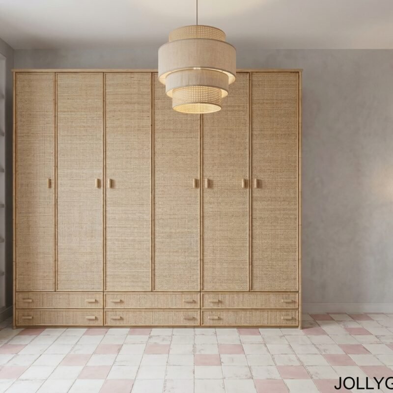 Armadio Pitigliano in giunco naturate 6 ante e cassetti