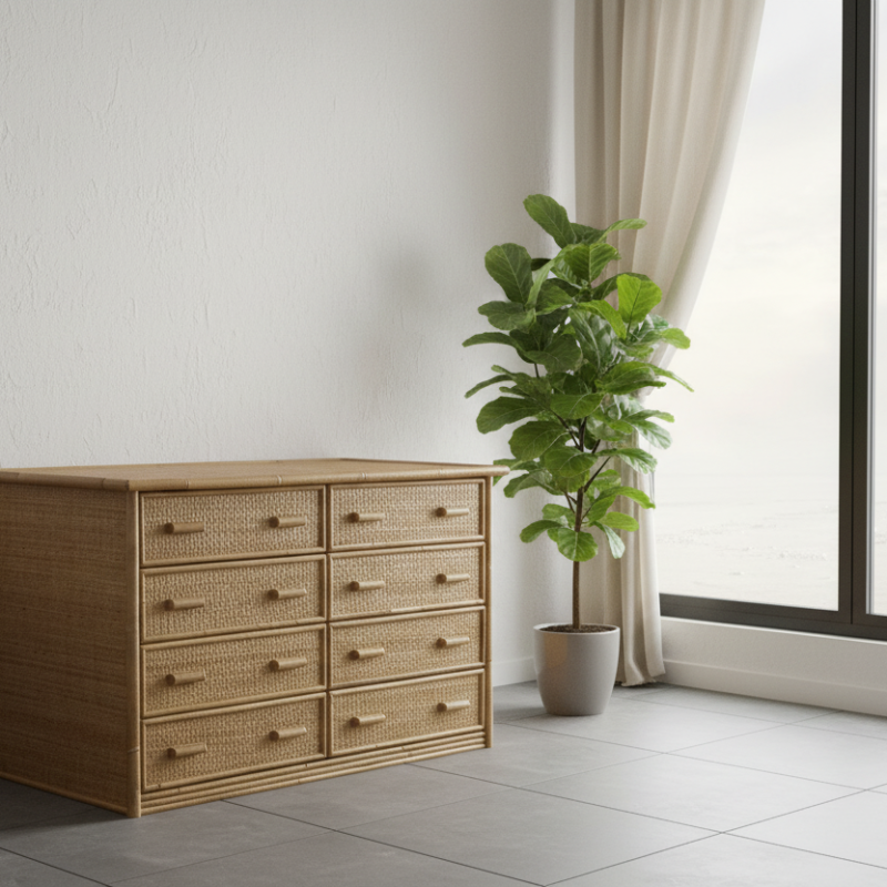 Cassettiera Sovana in rattan 8 cassetti