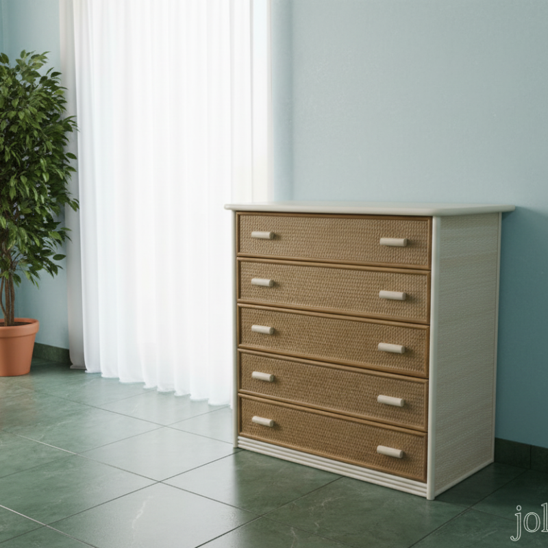 Cassettone Amalfi in rattan con 5 cassetti