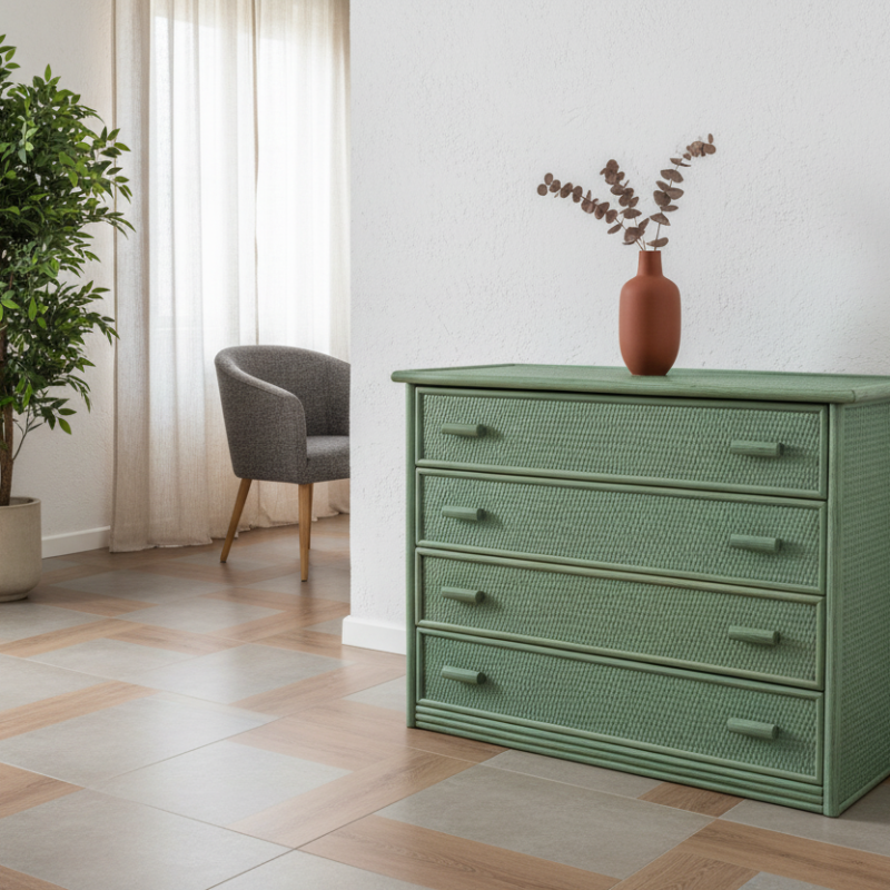 Cassettone Scicli in Rattan 4 Cassetti