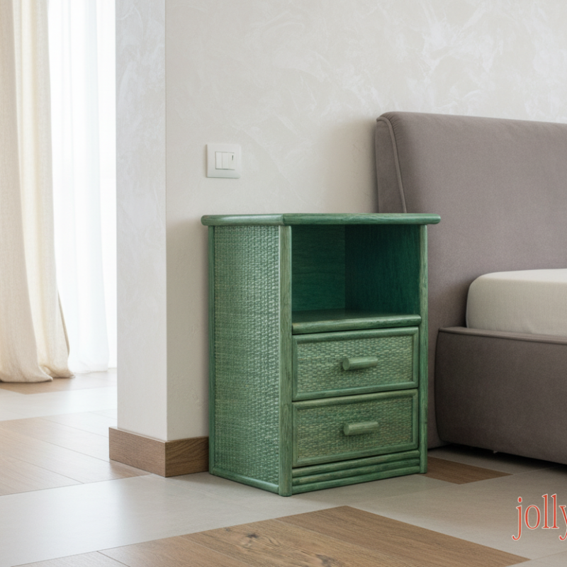 Comodino Cortona in Rattan 2 Cassetti