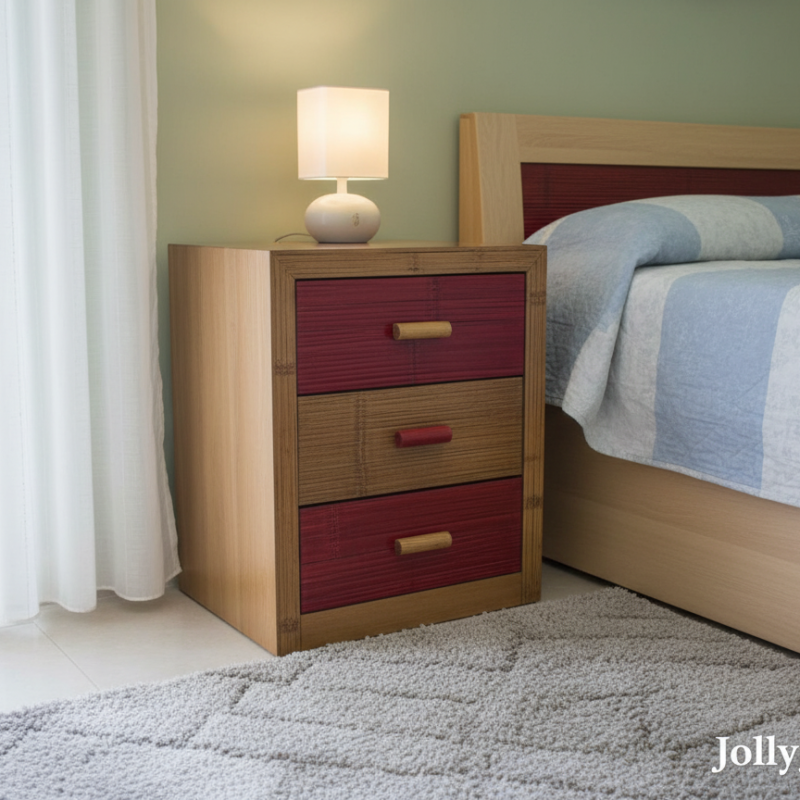 Comodino OTILIA 3 cassetti in crash bambù