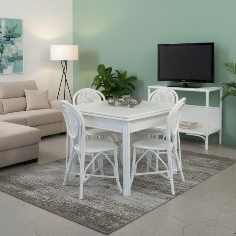 Tavolo quadrato Italo in rattan apribile