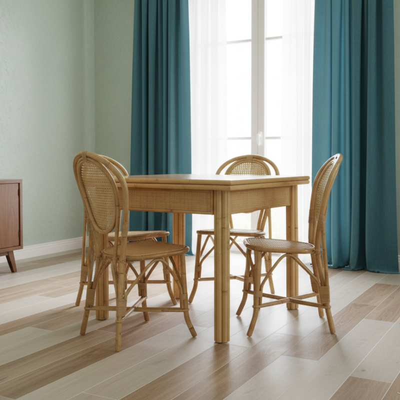 Tavolo quadrato Italo in rattan apribile