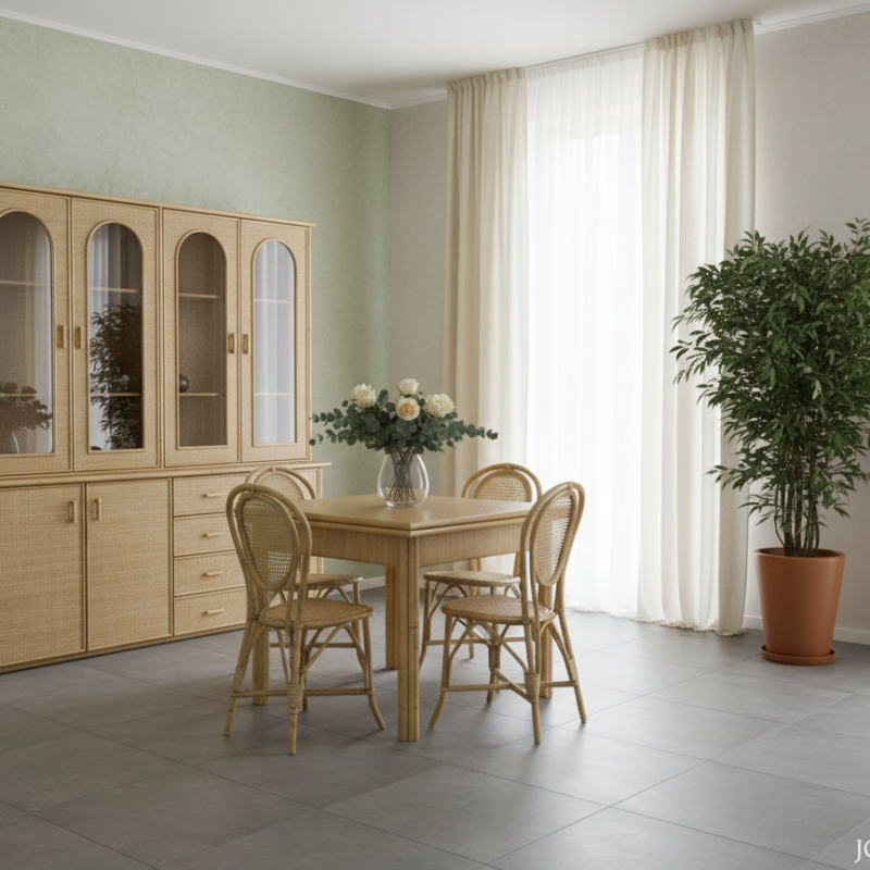 Mobile alzata Gaspare vetrina in giunco