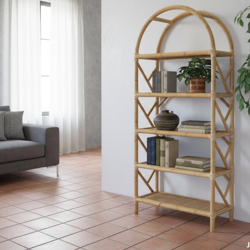 Libreria Remo in rattan con arco