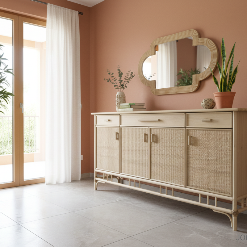 Specchio Mirko con connette di rattan