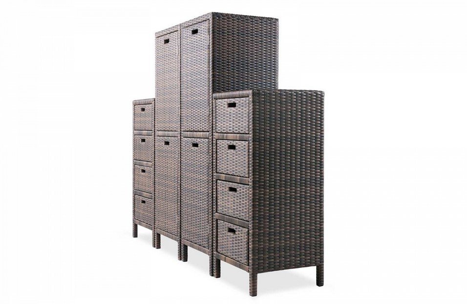 Cabinet modulo 2 ante polyrattan4 jollygiuncoeu set of brown woven rattan storage cabinets with multiple drawers and a tall unit arranged in a corner style stack for closet organization