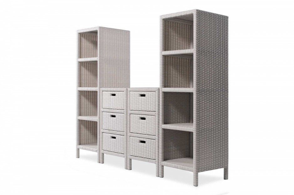 Cabinet modulo 3 cassetti Polyrattan1 jollygiuncoeu rattan storage unit with two tall open shelves and three small drawers in the center