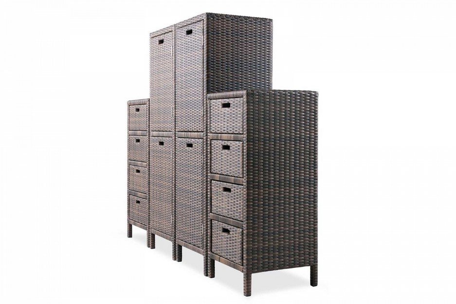 Cabinet modulo 4 cassetti1 jollygiuncoeu modular brown wicker storage units with multiple drawers and cabinet doors arranged in a stepped formation