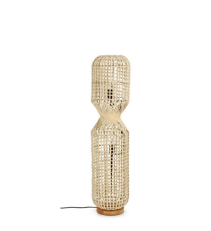 PIANTANA MALABO BEIGE H104 jollygiuncoeu woven rattan lamp with an hourglass silhouette wooden base and exposed cord