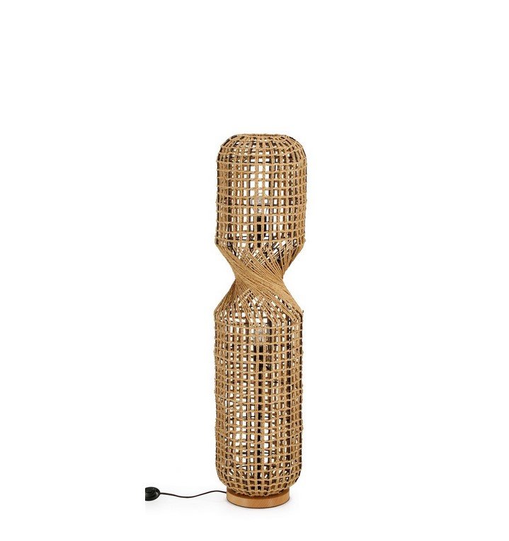 PIANTANA MALABO NATURALE H104 jollygiuncoeu tall woven rattan lamp with a twisted center and wooden base plugged in