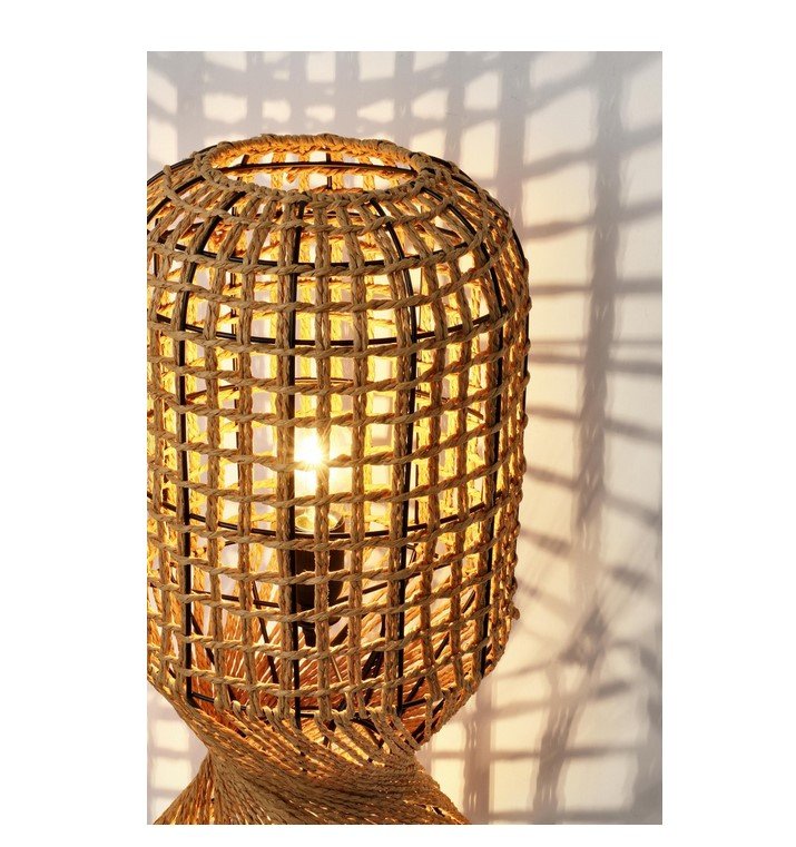 PIANTANA MALABO NATURALE H1043 jollygiuncoeu wicker lamp with a woven shade casting geometric shadows on a white wall