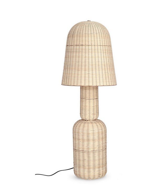 PIANTANA SIKKIM RATTAN H128 jollygiuncoeu wicker rattan table lamp with a rounded base and dome shaped shade cord visible on the left side