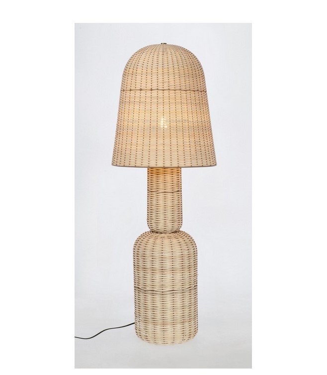PIANTANA SIKKIM RATTAN H1283 jollygiuncoeu woven rattan lamp with a tall cylindrical base and a matching tapered shade plugged in by a cord