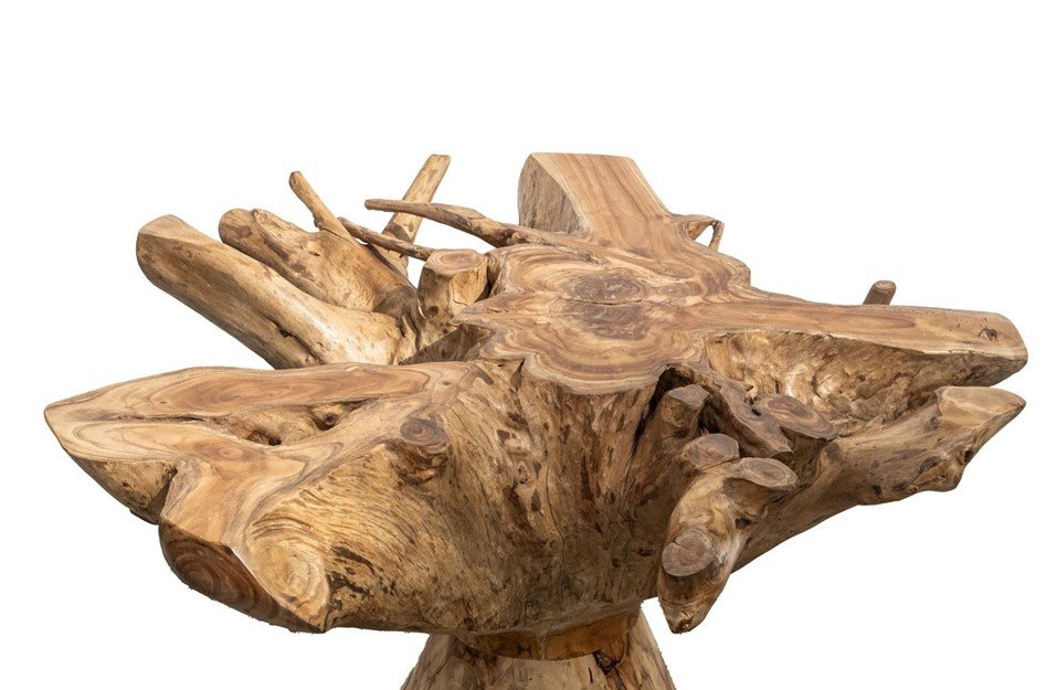 81 Radice Tavolo da pranzo2 jollygiuncoeu abstract wooden sculpture carved from a single log resembling intertwined hands with prominent grain patterns in natural wood hues